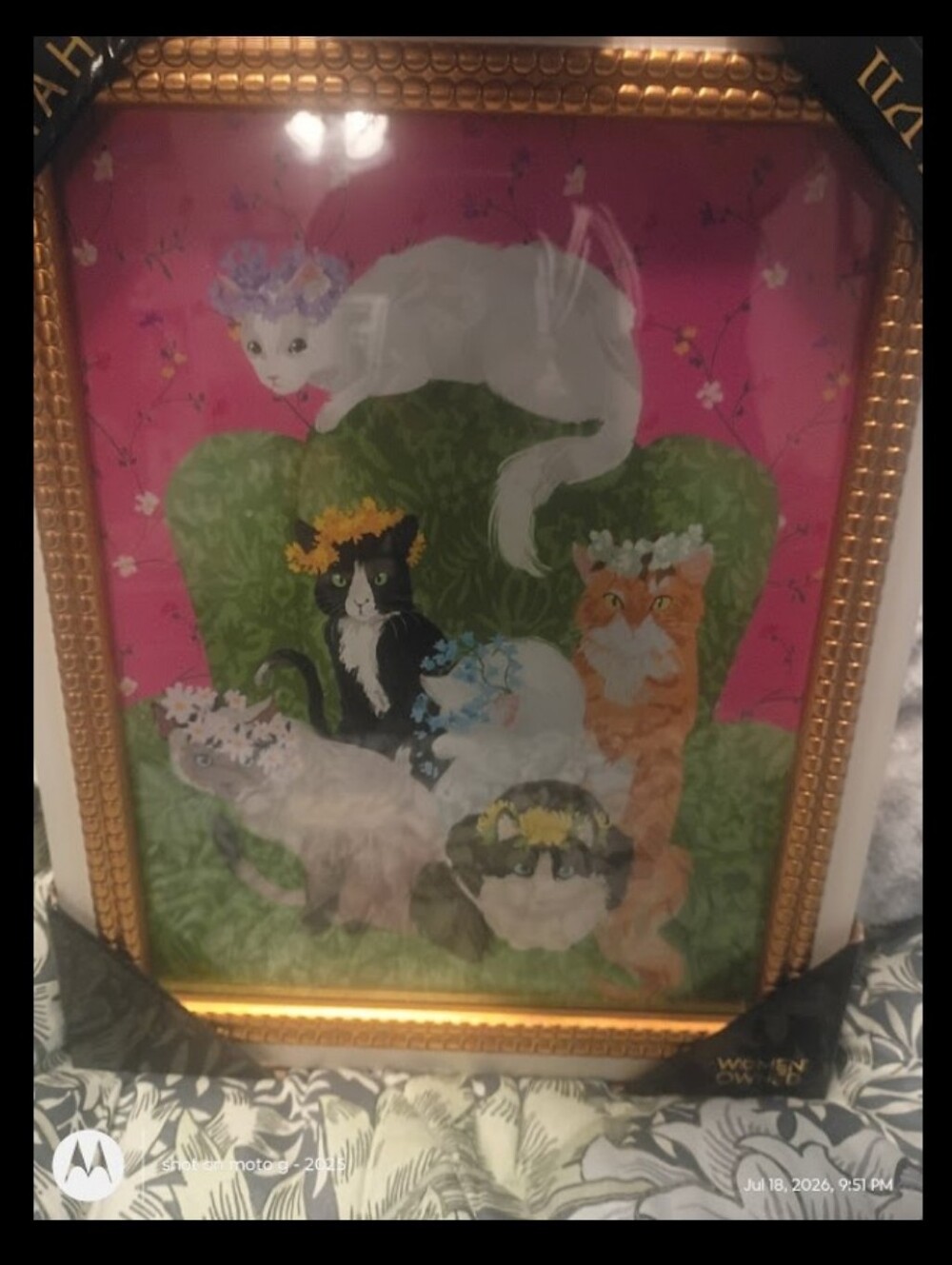 Sapna Shah unique Whimsical Floral Cats Wall Art - Pink & Green